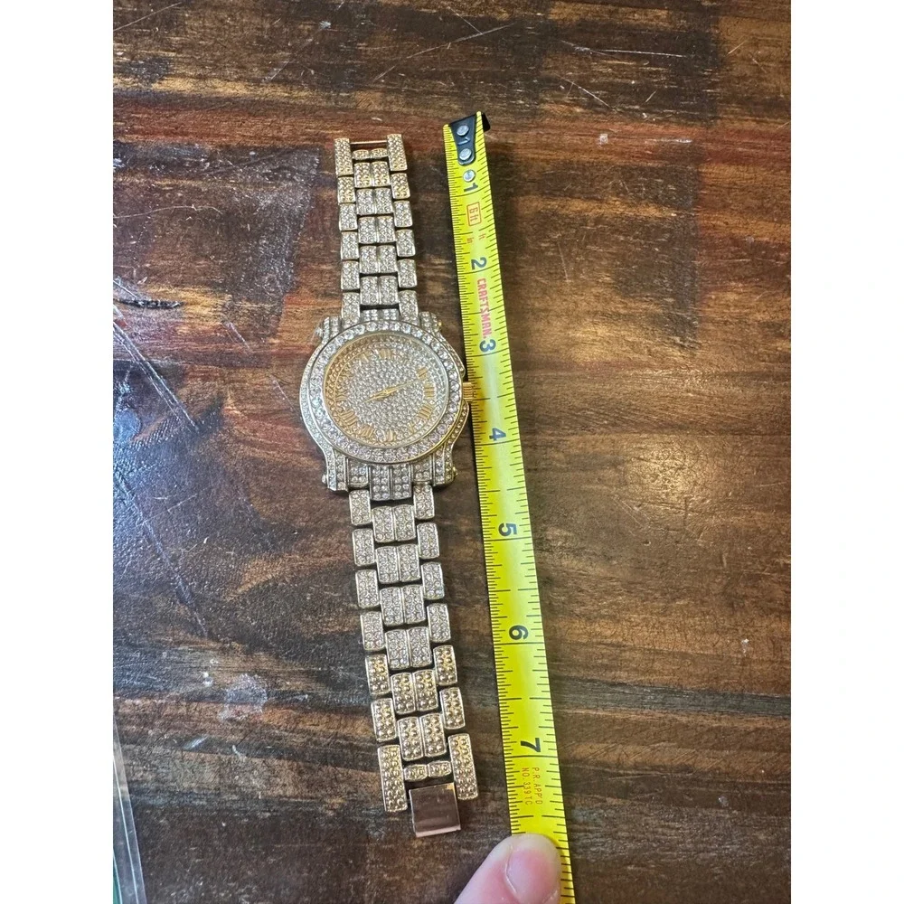 Techno Pave 7341 Iced Out Coin Dial Eagle Quartz Watch Mens Bling Gold Tone‎